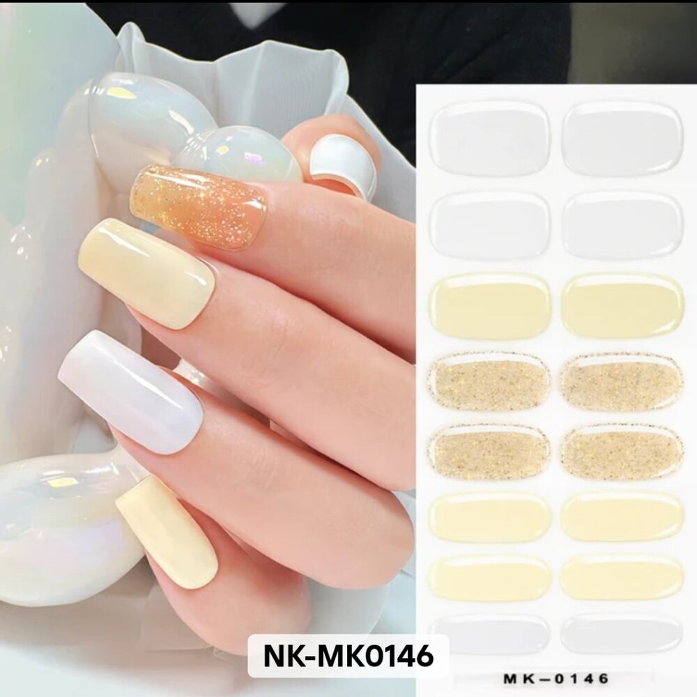 🖤 3/$12 Cream, White and Gold Glitter Nail Polish Strips - No UV Needed